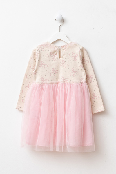 Minipodyum Girl's Bow Printed Tulle Dress