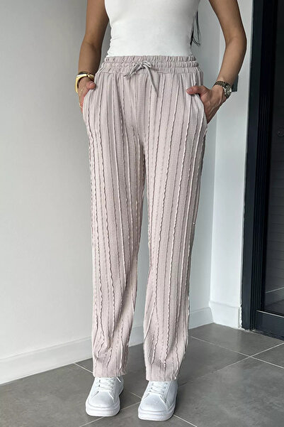 Aryena Stone Women's Elastic Waist Trousers