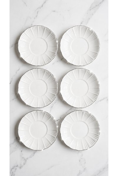 qtahya homes queen of kütahya Timeless Elegance Silver 6-Person 12 cm 6-Piece Premium Porcelain Tea Plate Set Silver Gilded