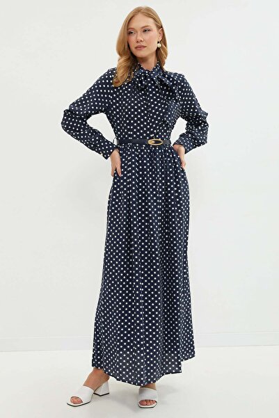 Fulla Moda Fullamodest Polka Dot Dress with Belted Waist