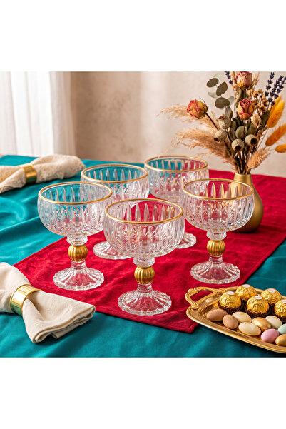 zaTen Pazar Ernco Set of 6 Crystal Glass Ice Cream Bowls and Dessert Glasses ...