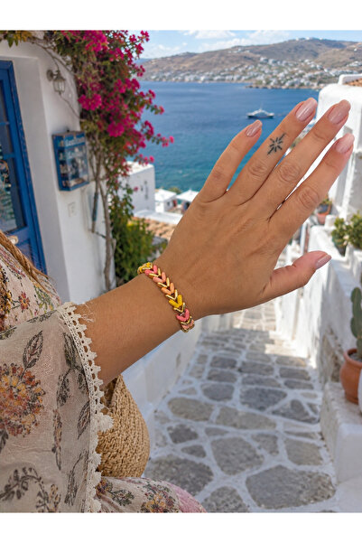 YENİ SEZON YENİ SERİ SUMMER FASHİON PORSELEN KRİSTAL GOLD DETAYLI LASTİKLİ RENKLİ BİLEZİK