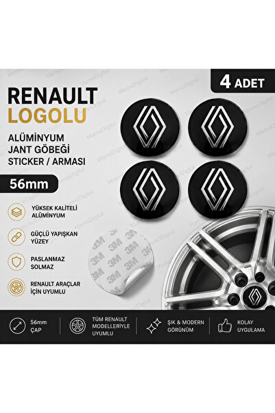 MemoDigital Renault Logolu Alüminyum Jant Göbeği Arması Sticker 56mm - 4 Adet