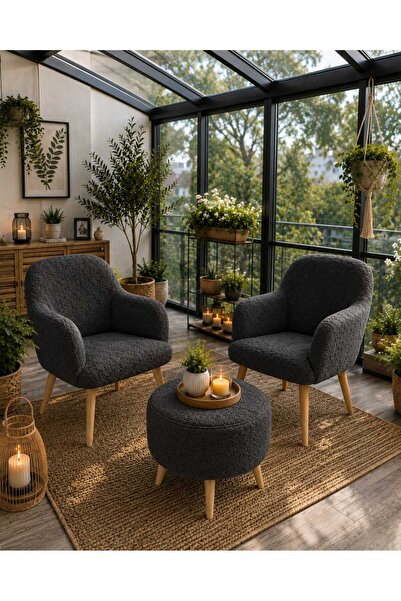 DEKOZUM ELORA Berjer Koltuk Takımı Çay Seti Balkon Salon Bahçe Çay Seti Berje...