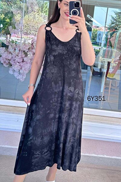 İnce Topuk Halka Detaylı Likralı Viskon Penye Elbise 6y351