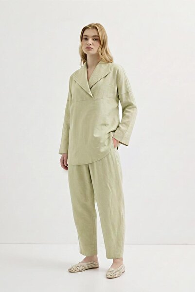 KADRİYE BAŞTÜRK Wide Collar Tunic Trouser Set Light Green