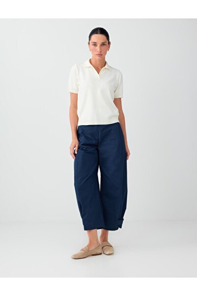 Jimmy Key Navy Blue 100% Cotton Poplin Trousers with Cuff Detail