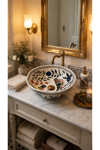 EvaniLife Papatya Model Songbird Garden Serisi El Yapımı Seramik Lavabo Özel ...