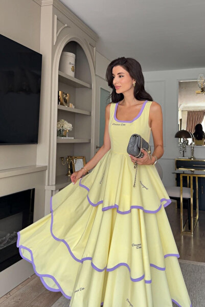 My Blog Yellow Purple Piping Poplin Dress - 8611