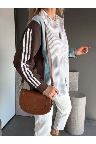 Lavanta Tekstil Design Jean Garnished Detailed Striped Shirt