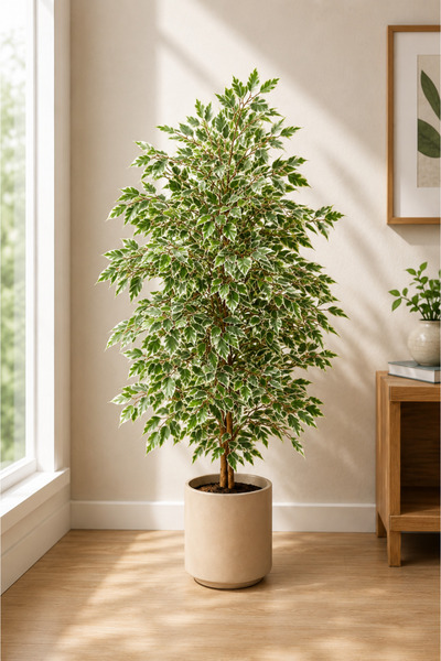 Generic Faux White- Green Ficus Plant - 120 CM Height