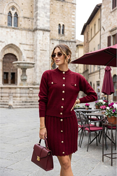 BELLA SİGNORA Basic Cardigan-Skirt Button Detailed Top and Bottom Set