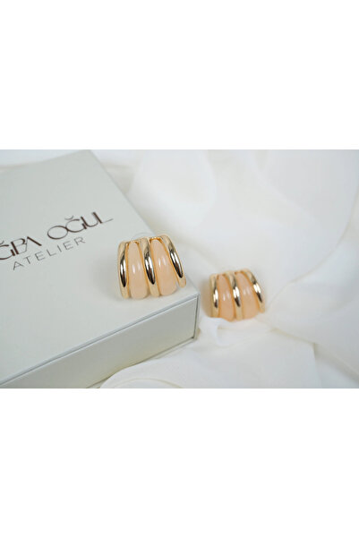 ATELİER TUĞBA Kp636 Rib Earrings with Gold Detail (22 mm)