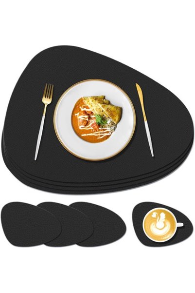 Morvena Picks Set de 4 piese: suporturi de masă și subpahare din piele PU nea...