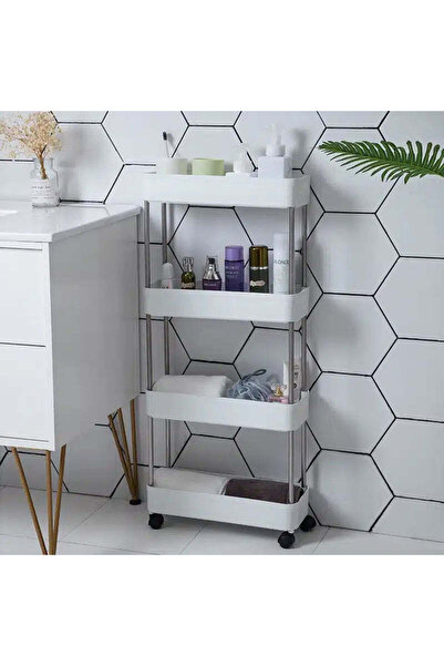 OEM 4-Tier Wheeled Shelf, White Plastic 86x34x21