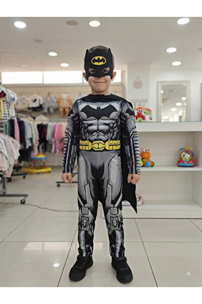 Süper Kahraman Kostüm - Batman Erkek Çocuk Kostüm Seti Kaslı Pelerinli