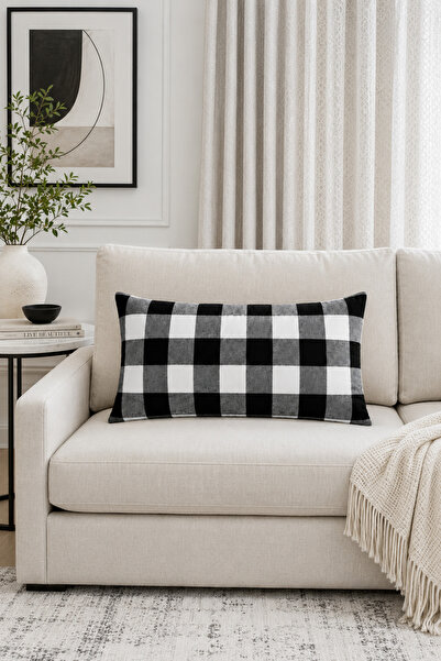 HOMESSA Black and White Plaid 2-Piece Throw Pillow Cover 35X55 cm