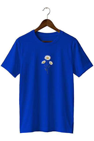 remonz Minimal Daisy Flower Printed Unisex T-Shirt Cotton Crew Neck Basic T-S...