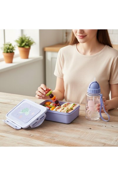 saro Water Bottle and Lunch Box Set - Ocean Life -Blue