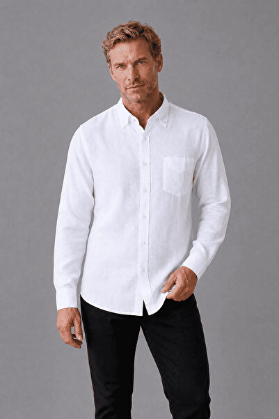 Bisse White Regular Fit Linen Shirt