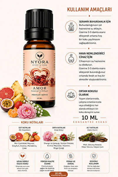 NYORA 10 Ml Amour Kokusu Buhurdanlık ve Hava Nemlendirici Otram Kokusu Esansı