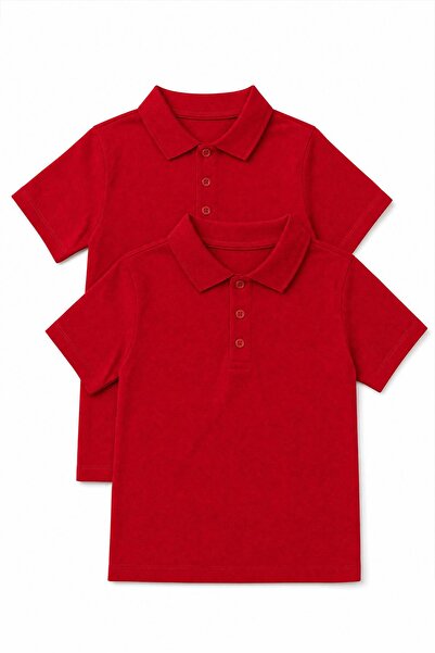 Perendi Unisex Children's 2-Piece Polo Collar Short Sleeve School T-Shirt