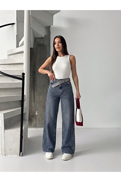 bluemarlin Belted Stone-Detail Tinted Stretch Straight Jeans Pants