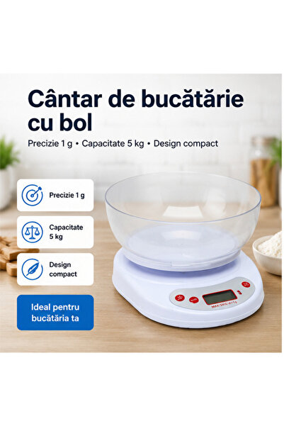 OEM Cântar Digital Bucătărie 5kg, Bol Detașabil, Precizie 1g