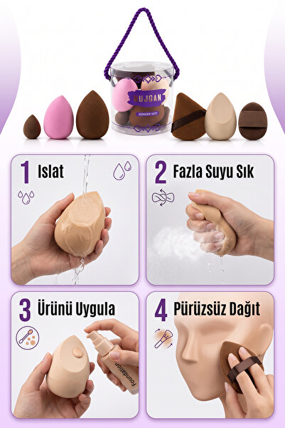 MUJGAN 8’li Kavanozda Pudra Fondöten Makyaj Sünger Seti