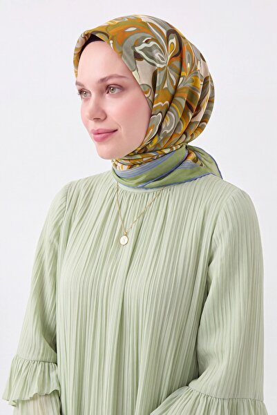 Silk Home Κασκόλ Βελόρα Άουρα Φλοράλ Πράσινο Φιστικί