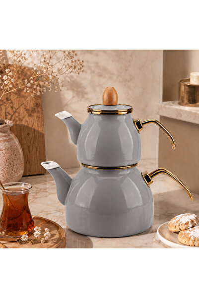 ALEV EMAYE Pastel Renk Gold Çaydanlık | 2 Parçalı Çaydanlık Seti | Şık Tasarı...