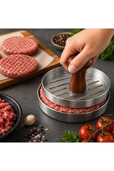 ÖZEV HAMBURGER KÖFTE PRESİ-AHŞAP SAPLI-PASLANMAZ ÇELİK