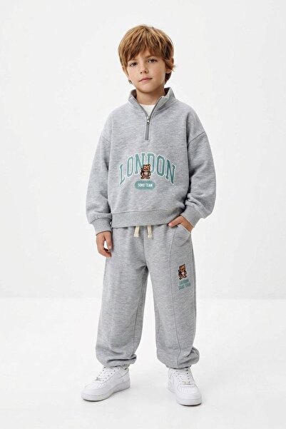 Minigimin Cicileri London Teddy Bear Embroidered Detailed Boys' Zipper Suit -...