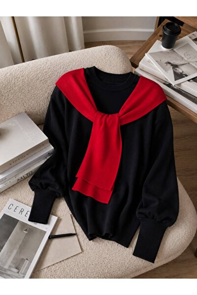STF MODA Women's Off-The-Shoulder Knitwear Sweater Oversize Crew Neck