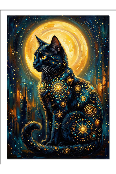 Artmeg Pânză decorativă Pisica Neagră Cosmică în Lumina Lunii - Tablou din le...