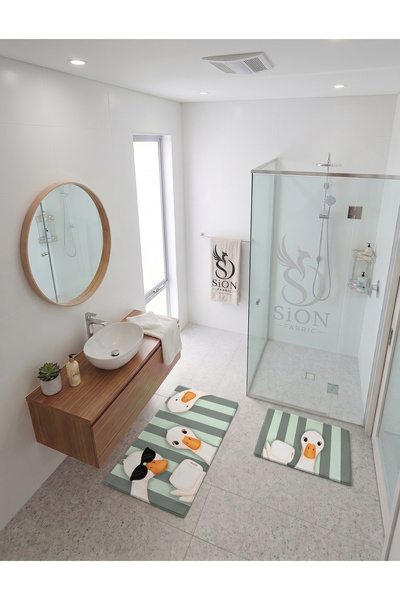 SionFabric Yıkanabilir Saçaksız Kaymaz Dot Taban Yumuşak Desenli Banyo Paspas...