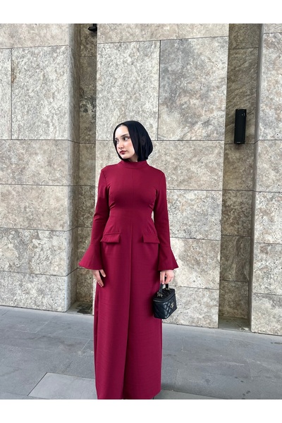 Lour COLLECTİON Kadın Double Krep Kumaş Cep Detaylı Elbise