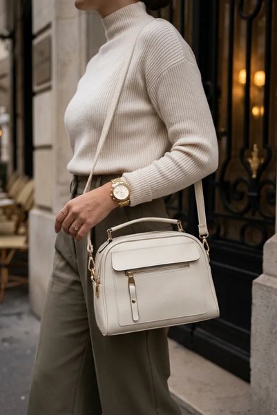 Adelina Bags Geantă de mână și de umăr cu trei compartimente, cu aspect de piele, pentru femei