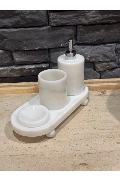 Polen Stone Natural Stone 4-Piece Bathroom Set - Marble Tray Design with Stan...