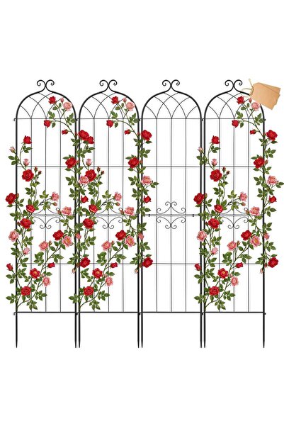Vivatechnix Set 4 x spalier metalic pentru gradina, 220 x 52.5 cm, Otel, Negru