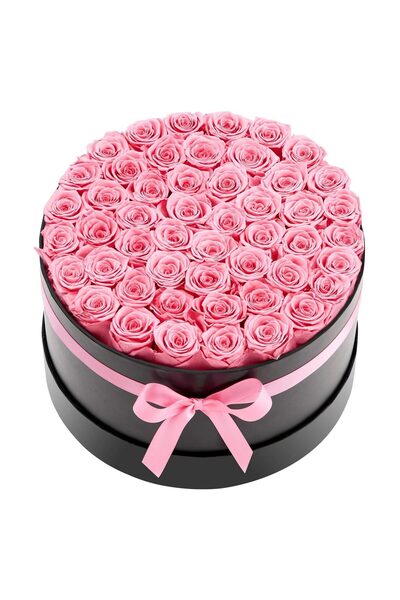 Vivatechnix Cutie rotunda cu 50 trandafiri naturali conservati Forever Flower...