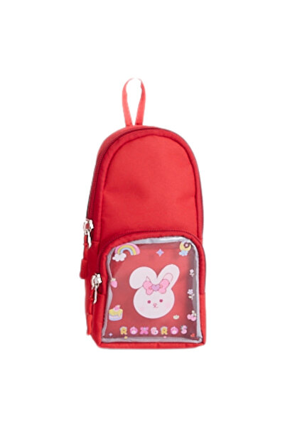 Roxbros Red Pen Holder with Rabbit Figure and Transparent Pockets and 2 Compa...