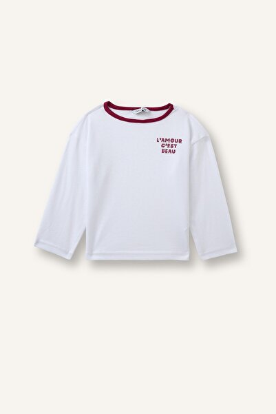 DeFacto Regular Fit Letter Printed Contrast Crew Neck Combed Cotton Long Slee...