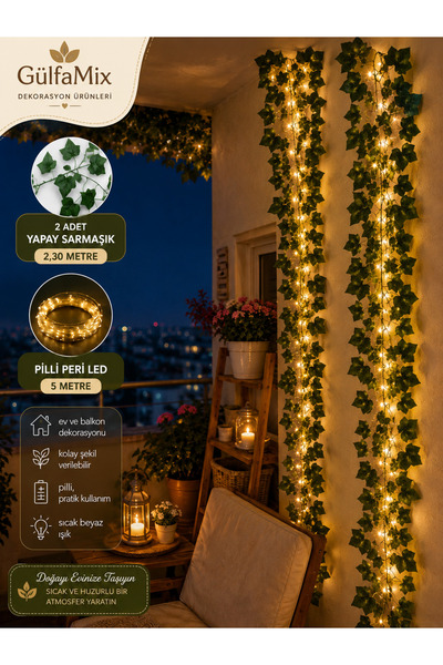 Gülfa Giftbox Ev Balkon Çit Süsleme Dekorasyon 2 Metre 30 Cm 2 Adet Yapay Asm...
