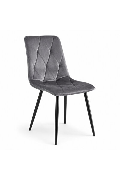 JollyMag Scaun tapitat de bucatarie si living, Ameli, catifea matlasata gri, picioare metal negre, 44x53x85