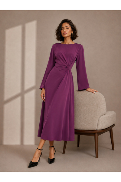 Styli Magenta Solid Gathered Detail A-Line Maxi Dress