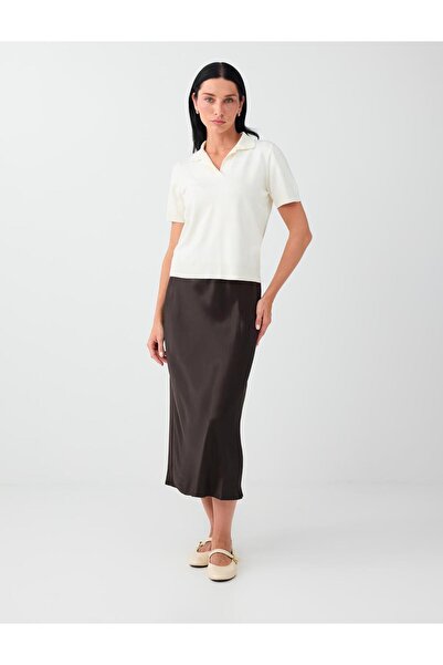 Jimmy Key Bitter Brown Slim Fit Elastic Waist Maxi Satin Skirt