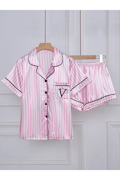 Take Two By Styli Pink and White Striped Shirt and Shorts Pajama Set