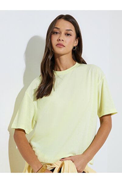 Styli Yellow Round Neck Cotton Oversized T-Shirt