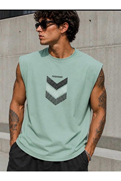 ALCİNOUS Mint Green Perseverance Printed Sleeveless Tshirt Men's Zero Sleeve ...